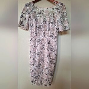 Adrianna Papell Suzette Knee-length Taupe Embroidered Dress Womens Size 2